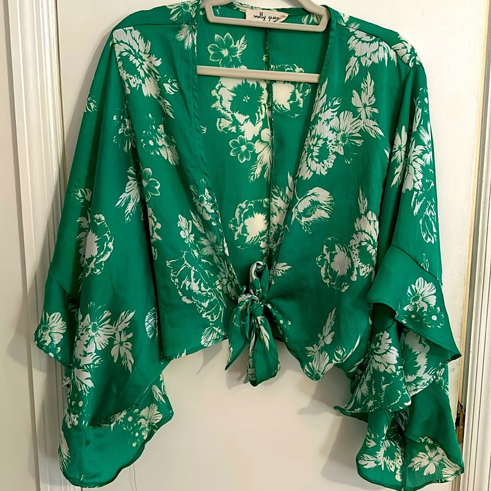 Green Floral Tie Top